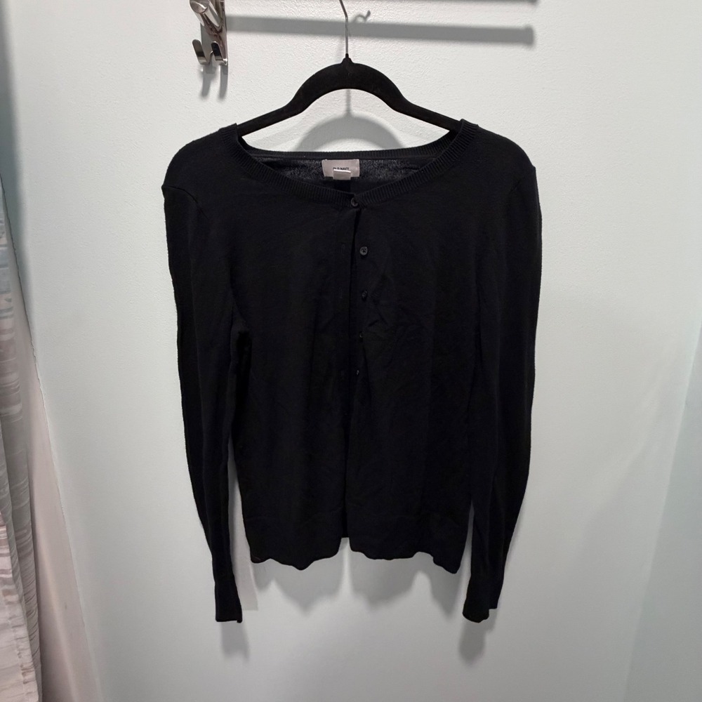Old Navy Cardigan Sweater Size Medium Black Long Sleeve Button Front Crew Neck